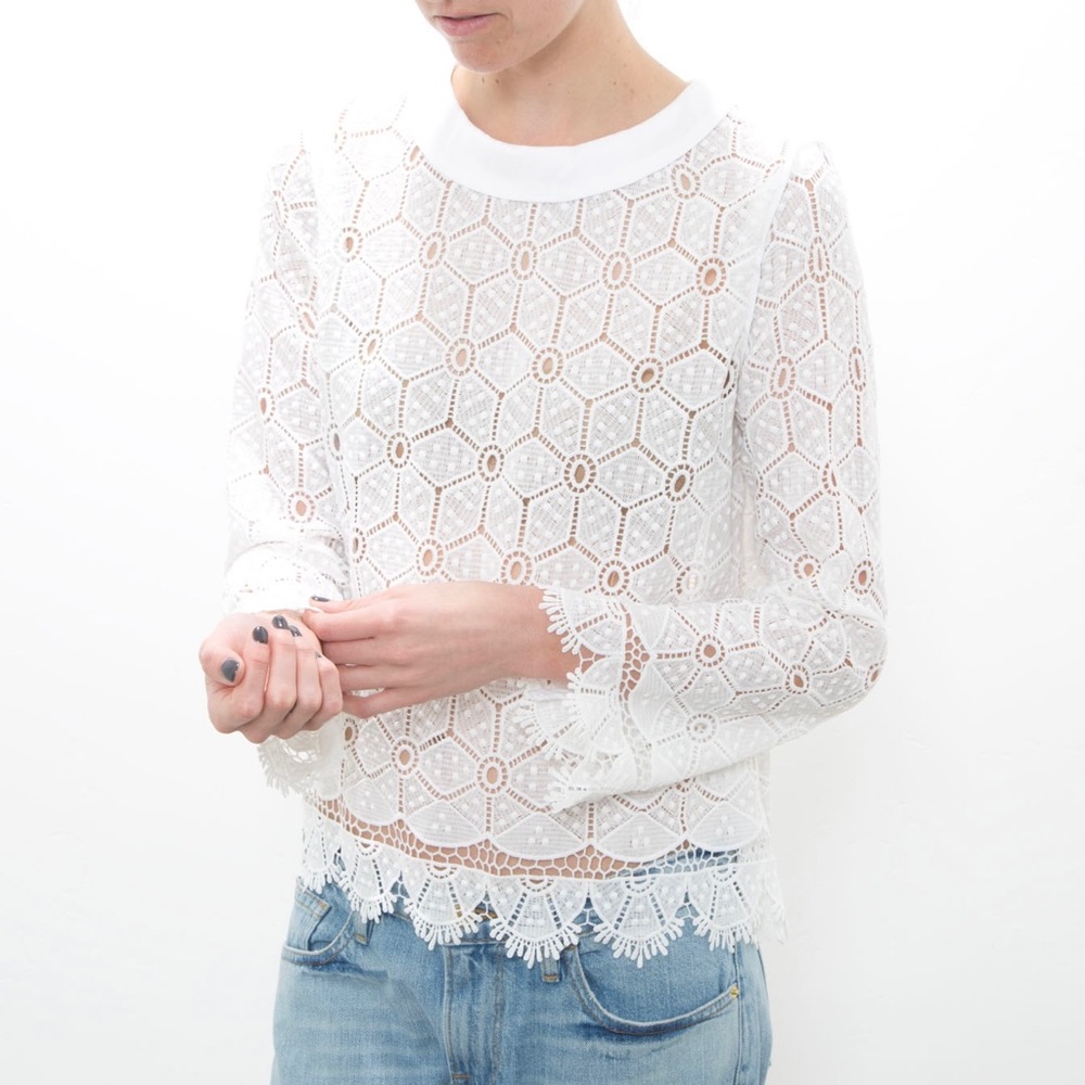 Anthropologie Sam & Lavi Crochet Lace White Top